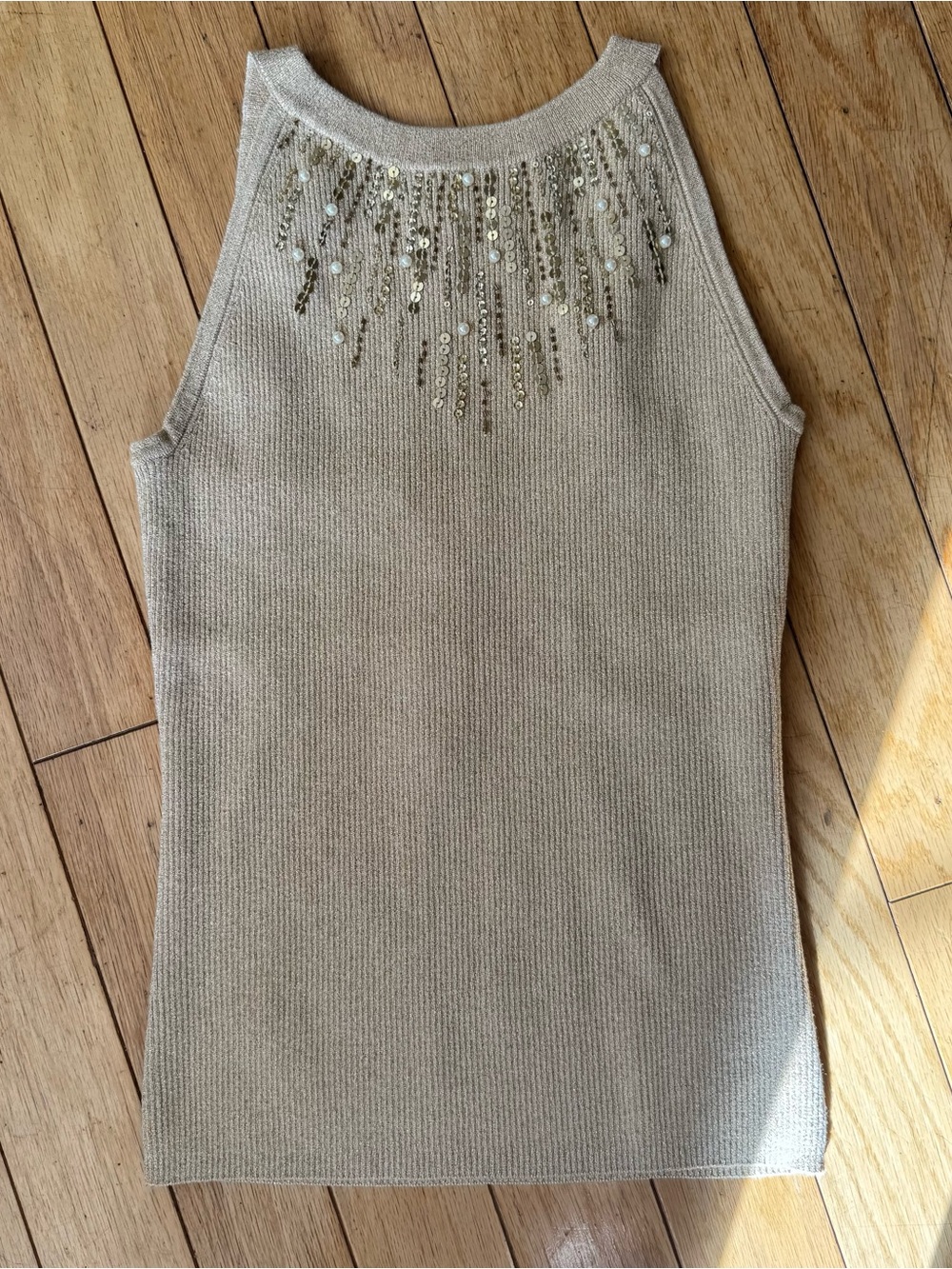 Cache Gold Camel Sequin-Embellished Ribbed Tank - Picture 4 of 6